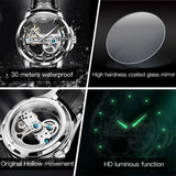 OLEVS 6661 Full Transparant Skelton Flywheel Automatic Mechanical Men's Watch Leather Strap Luxury Brand Original Man Wristwatch