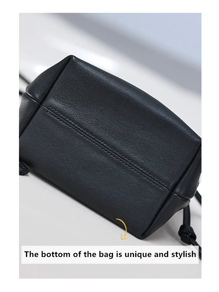 Women's Real Leather Crossbody Bags Luxury Designer Soft Black Shoulder Bag Cowhide Small Size Versatile Fashion Purses