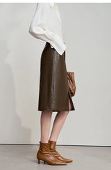 AMII Minimalist PU Leather Skirt for Women