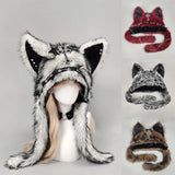 Gothic Plush Cat Ear Beanie – Y2K Punk Warm Cap