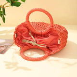 Handwoven Straw Rattan Half-Moon Beach Handbag Large Capacity Women Summer Hollow Out Crossbody Shoulder Bag
