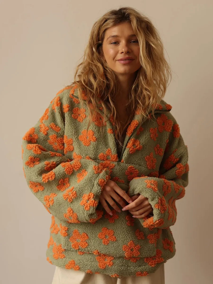 Women's Floral Fleece High-Neck Pullover