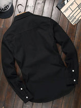 Men's Black Classic Western-Style Long Sleeve Casual Lapel Button Workwear Denim Shirt