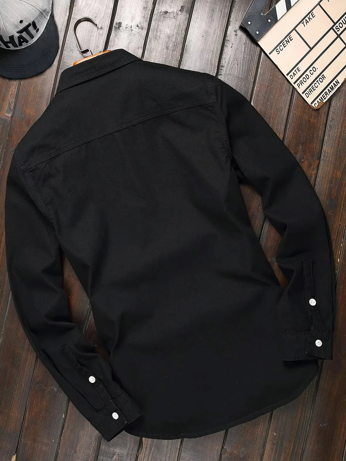 Men's Black Classic Western-Style Long Sleeve Casual Lapel Button Workwear Denim Shirt