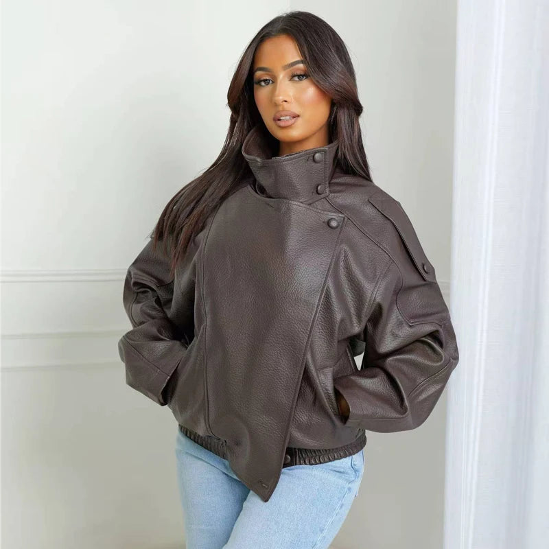 MUJER Faux Leather Windbreaker Jackets for Women Fashion Jacket Woman Warm Winter Women's Coat Outerwears Overcoat Female