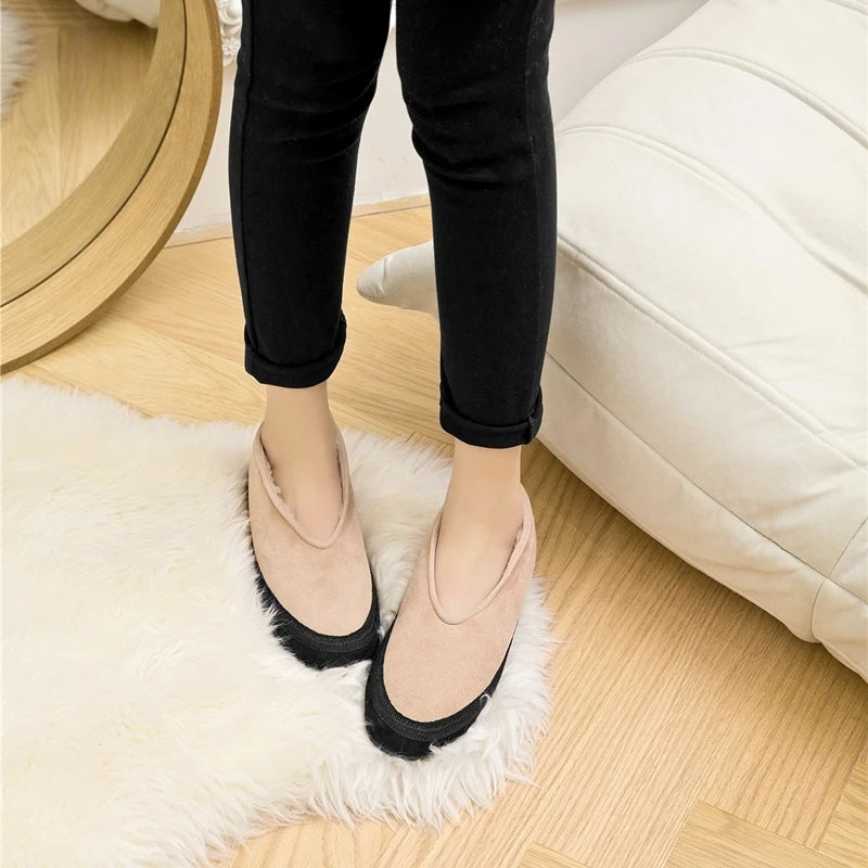 AIYUQI Women's Fur-Lined Leather Ballet Flats – Winter Comfort