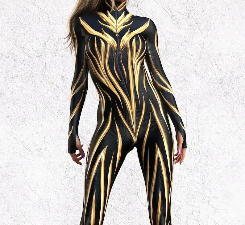 Women's 3D Print Goddess Jumpsuit Catsuit Costume