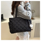 Multi Pocket Women Mailman Bag Diamond Patterned Cotton Clothing Shoulder Bag Large Capacity Tote Bag Casual Nylon Shoulder Bag