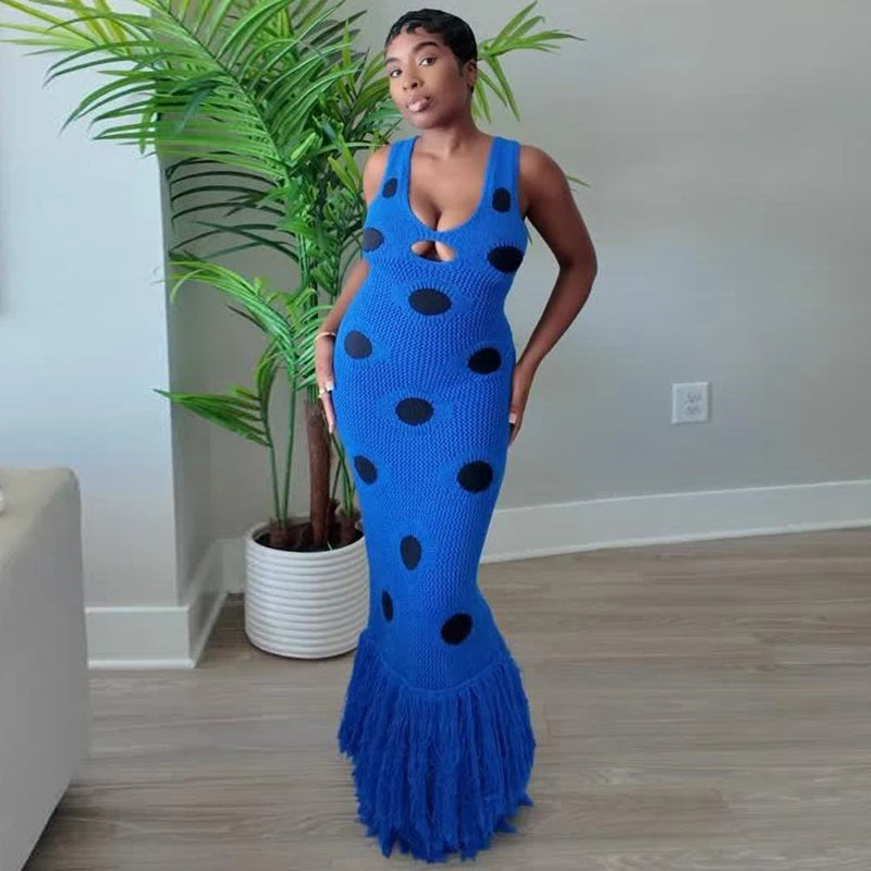 Knitted Tassel Splicing Maxi Dress