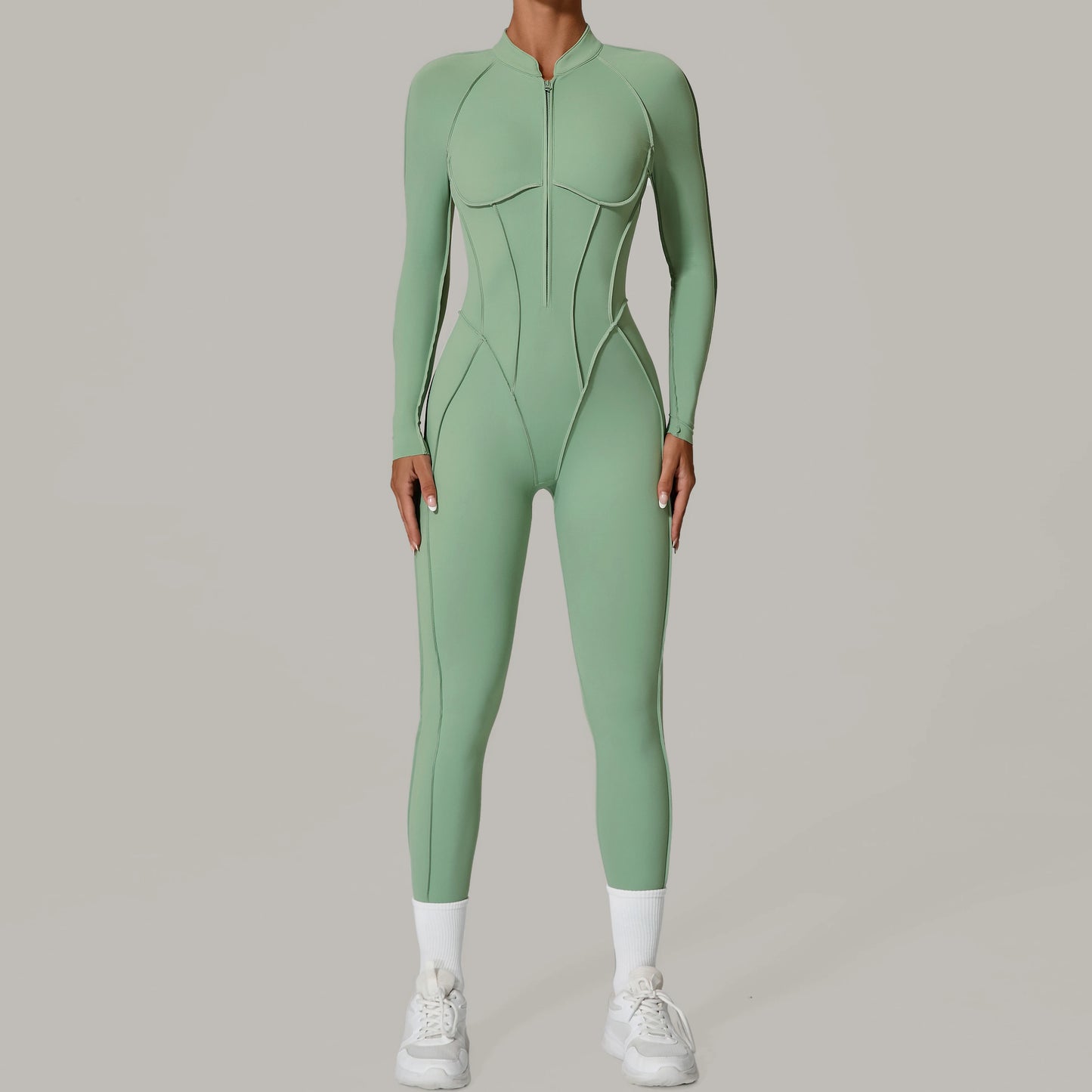 Long Sleeve Zip-Front Yoga Jumpsuit