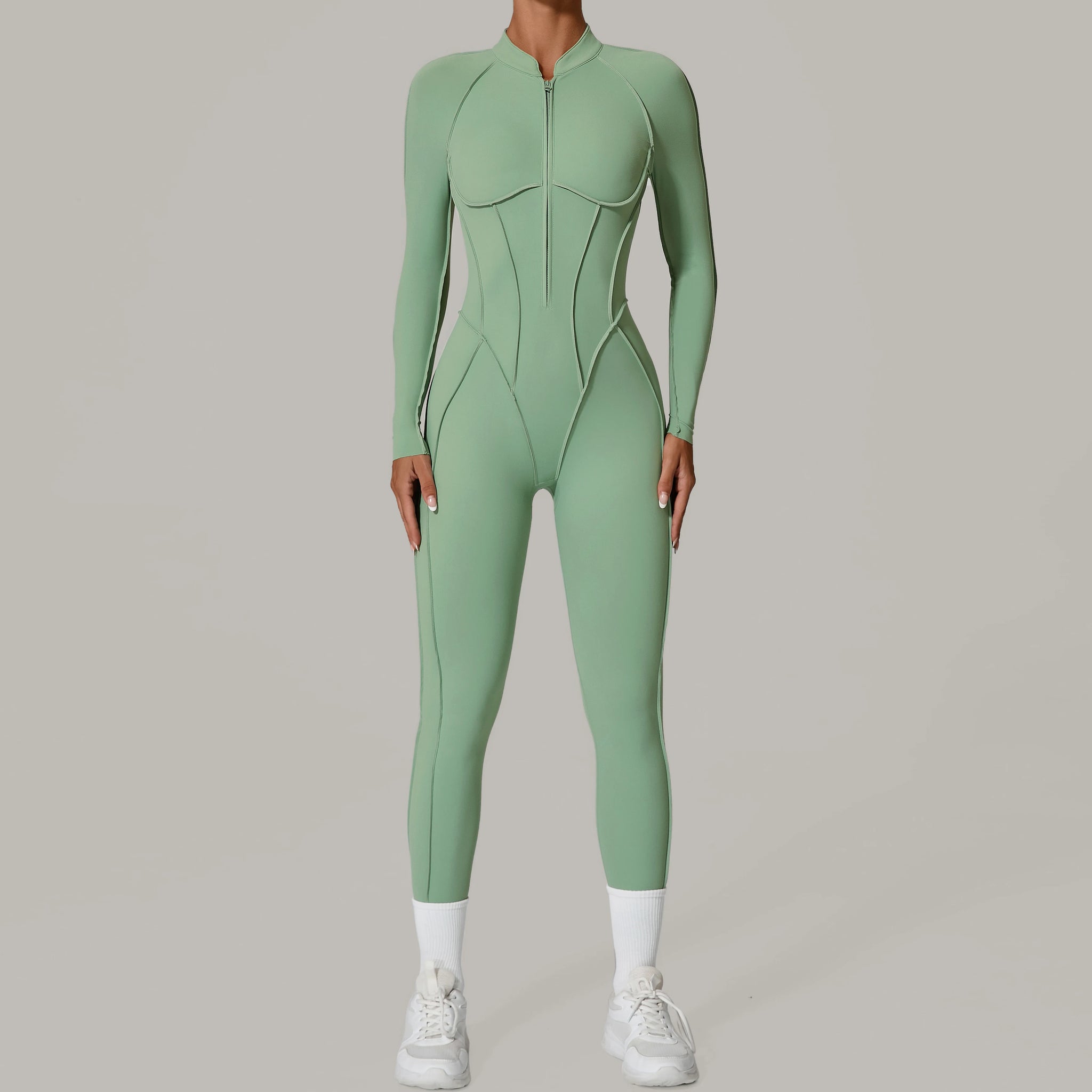 Long Sleeve Zip-Front Yoga Jumpsuit