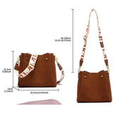 CH New Jacquard Letter Women Bucket Bag Wide Printed Strap Crossbody Purse Large Capacity Ladies Casual Daily Handbag Gift