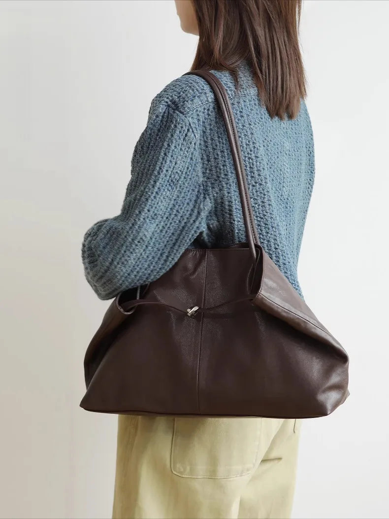 Motingsome Oversized Natural Leather Woman Bags 2025 New Fashion Handbag and Purses Large Capacity Commuter Bag Casual Tote