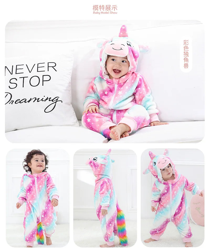 Animal Theme Flannel Baby Romper
