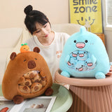 New Capybara Shark Shaped Snack Bag Plush Toys Super Soft Cartoon Squishy Pillow Funny Food Dolls Birthday Gifts Room Decor