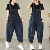 Vintage Patchwork Denim Cargo Overalls