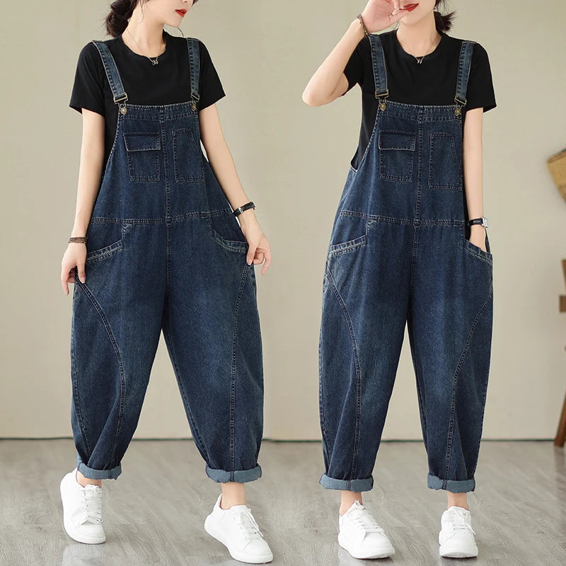 Vintage Patchwork Denim Cargo Overalls