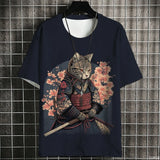 Japanese Samurai Cat Men's Anime T-Shirt – Summer 3D Print Tee