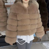 Genuine Fox Fur & Leather Winter Coat