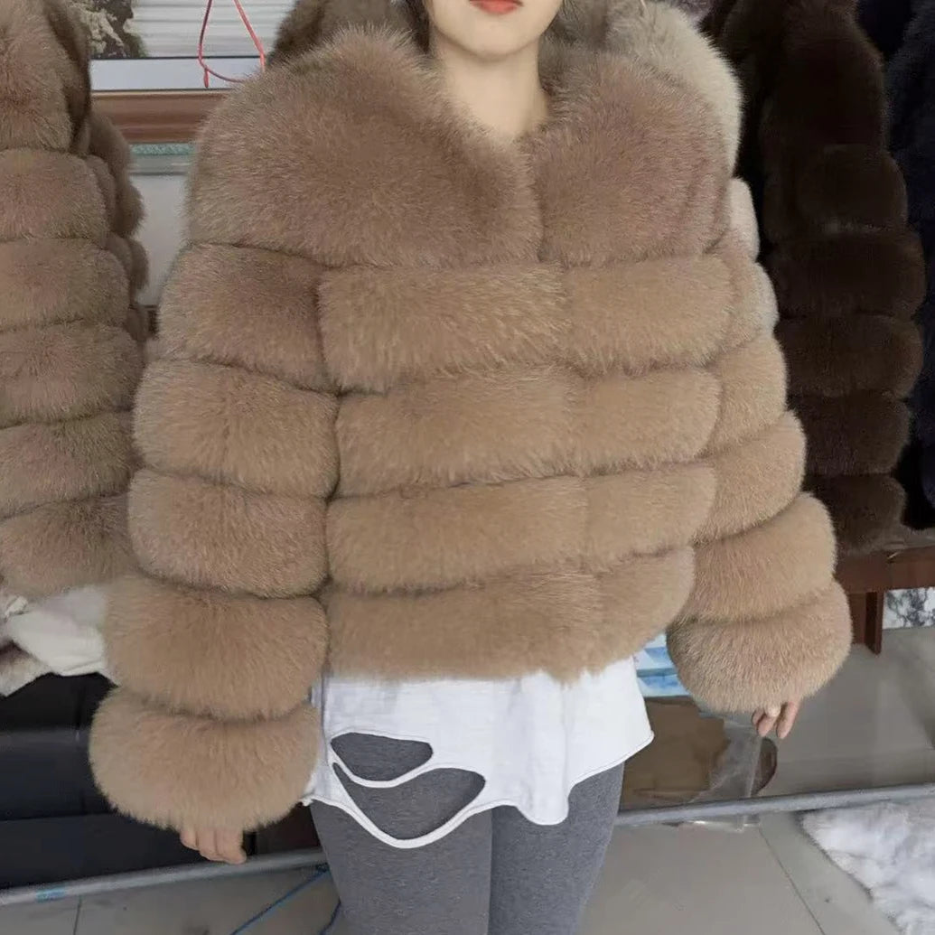Genuine Fox Fur & Leather Winter Coat
