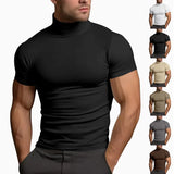 Men's compress T-shirts summer solid color short-sleeved men tops fashion yoga clothes men's tight turtleneck T-shirt