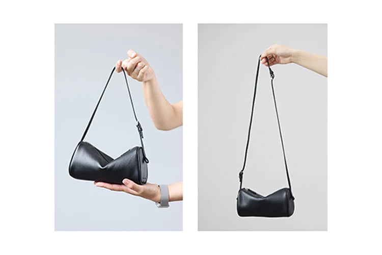 Full Grain Leather Soft Balck Small Size Crossbody Bags For Women Luxury Adjustable Shoulder Strap Underarm Bag Portable Handbag
