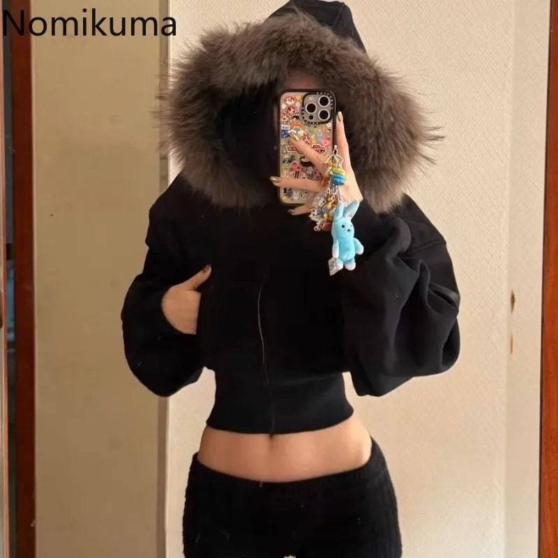 Women’s Black Cropped Zip-Up Hoodie