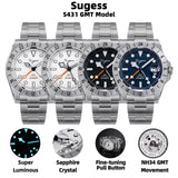 Sugess Men Watch GMT Automatic NH34 Movement 100M Waterproof Mechanical Wristwatches Dome Sapphire Crystal Limited Bracelet S463