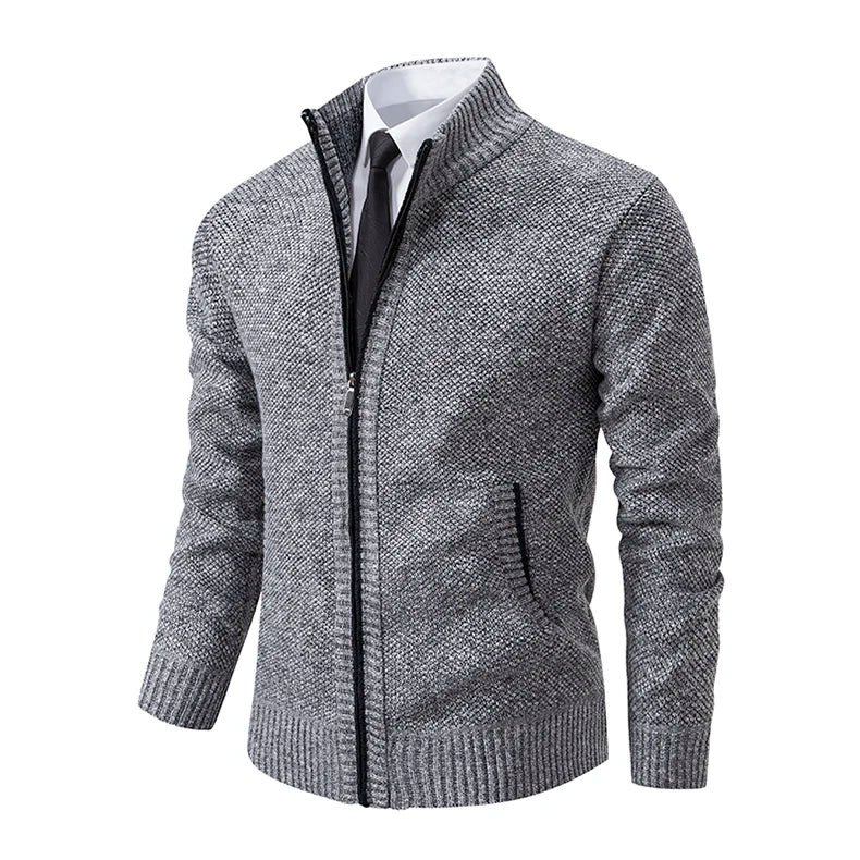Men’s Fleece-Lined Stand Collar Cardigan