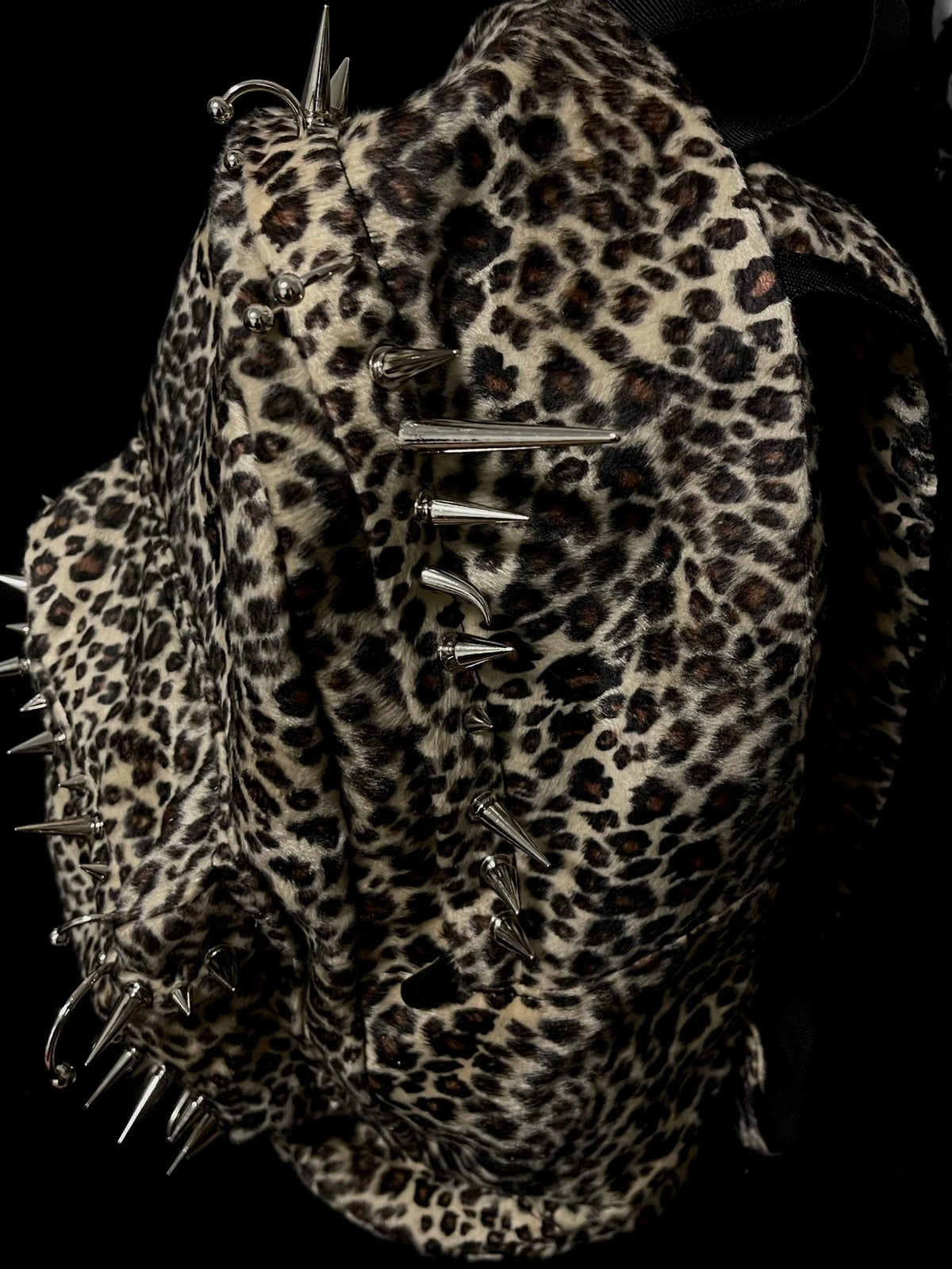 Punk Rivet Leopard Print Backpack Men's Bag Large Capacity Fashion Backpacks for Women