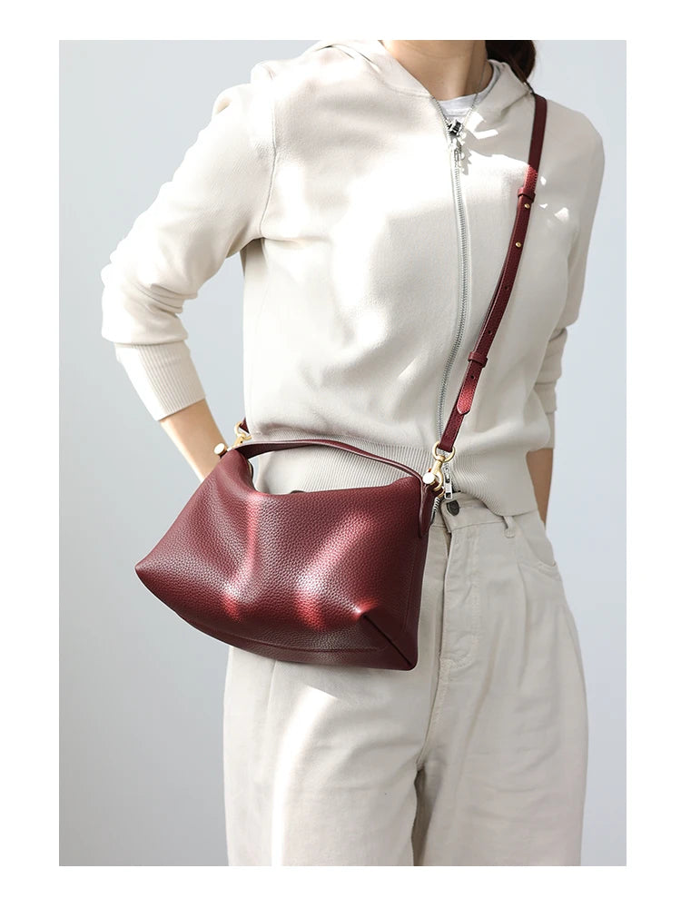 2024 Women Genuine Leather Luxury Handbags Small Size Versatile Cowhide Crossbody Bag Fashion Soft Messenger Purses