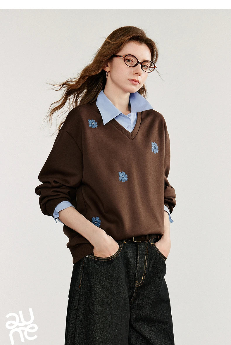 Women's Floral Embroidered Layered-Look Sweatshirt
