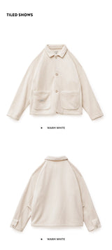 Maden Women's Fleece Lapel Warm Jacket 290gsm Single-breasted Solid Color Casual TOPs Coat for Autumn Winter Outwear