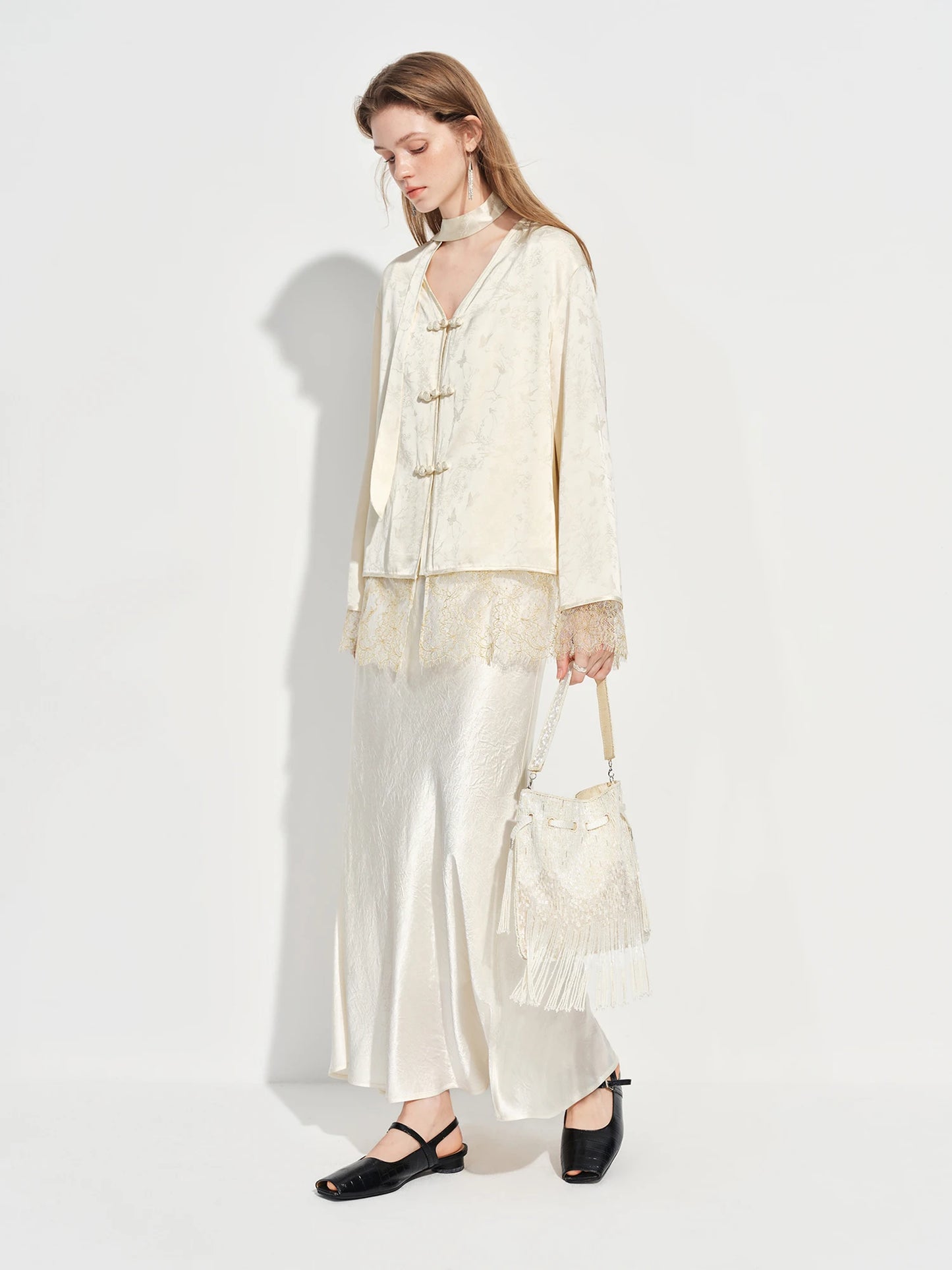 Acetate Trumpet Midi Skirt – Elegant Drape