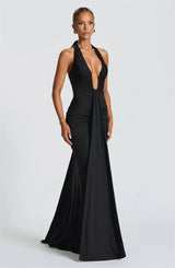 Elegant Deep V-Neck Halter Maxi Dress