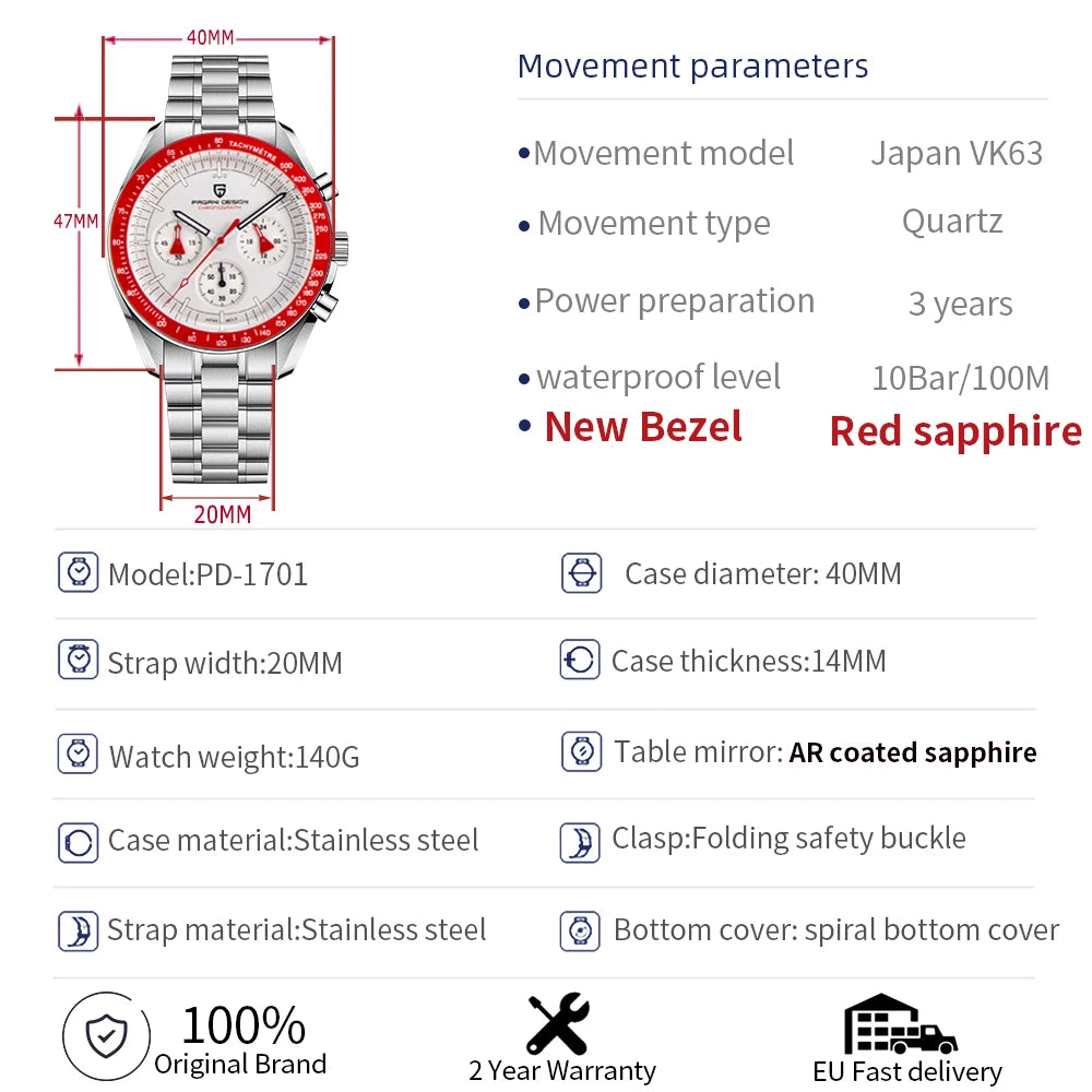 PAGANI DESIGN 2026 New AK Project Men's Watches Luxury Quartz Wrist Watch For Men AR Sapphire Speed Chronograph Automatic Date