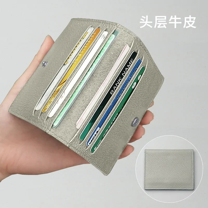 Ultra Thin Genuine Leather Card Holder 8 Slots Mini Wallet Slim Credit Card Case for Men Women