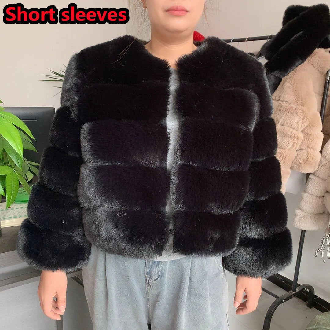 Elegant Winter Faux Fox Fur Crop Jacket