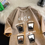 Retro Cat Graphic Cotton Tee – Unisex Harajuku Style
