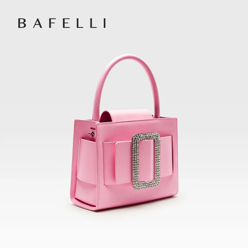 BAFELLI 2026 NEW WOMEN'S FASHION PINK EVENING HANDBAG SHOULDER BOXY BAG CASUAL PURSE LUXURY BRAND DESIGNER LEATHER TREND LADY
