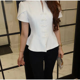 2026 Spring Summer Short Puff Sleeve Frog Button Shirt For Women Stand Collar  Single Breasted Blouse Lady Chic Street Party Top