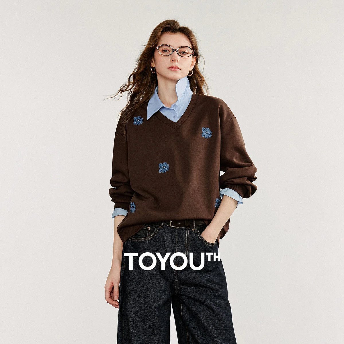 Women's Floral Embroidered Layered-Look Sweatshirt