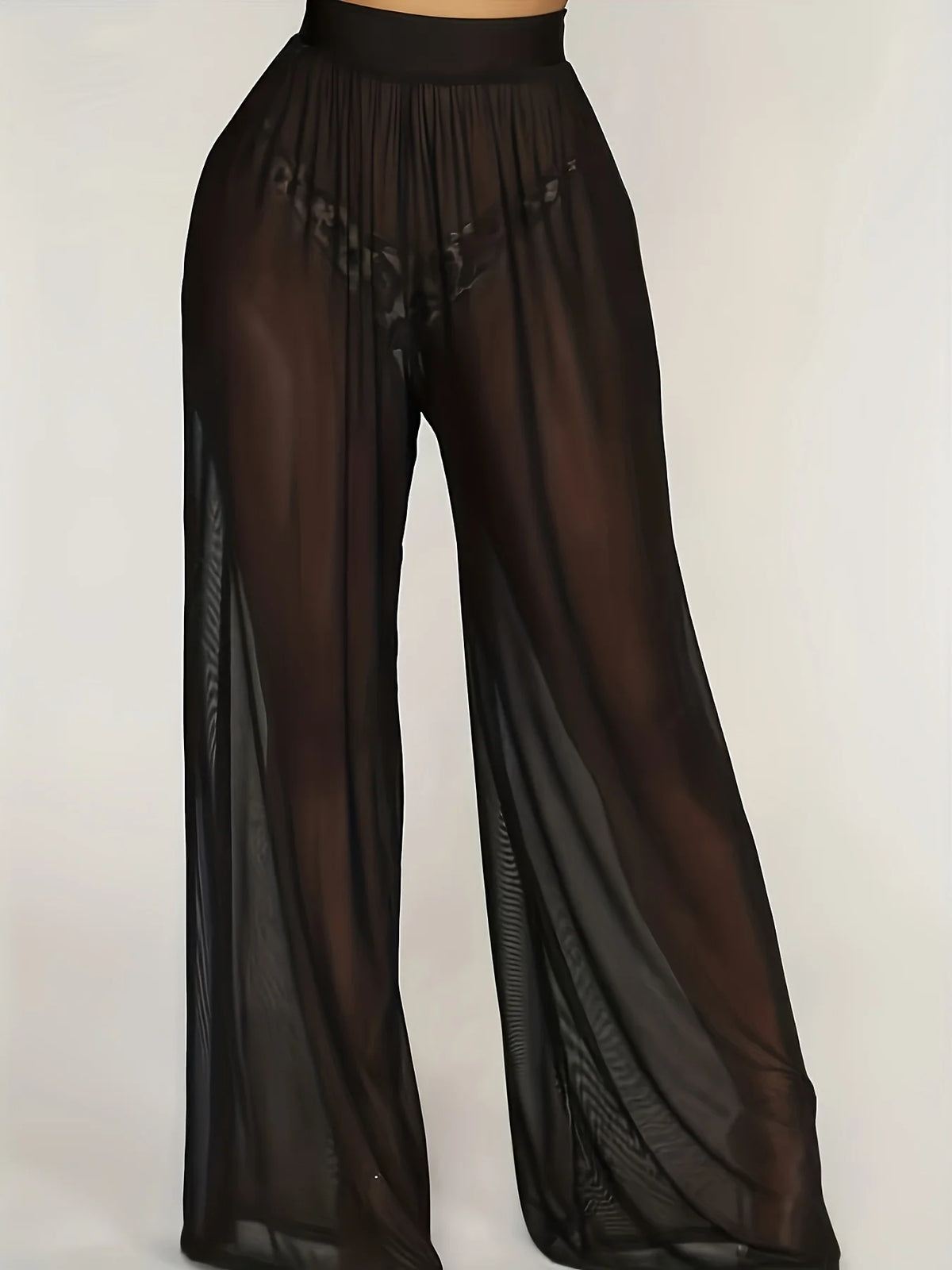 Women's Black Lace Wide-Leg Pants