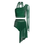 Women's 2-Piece Rhinestone Dance Crop Top & Shorts Set