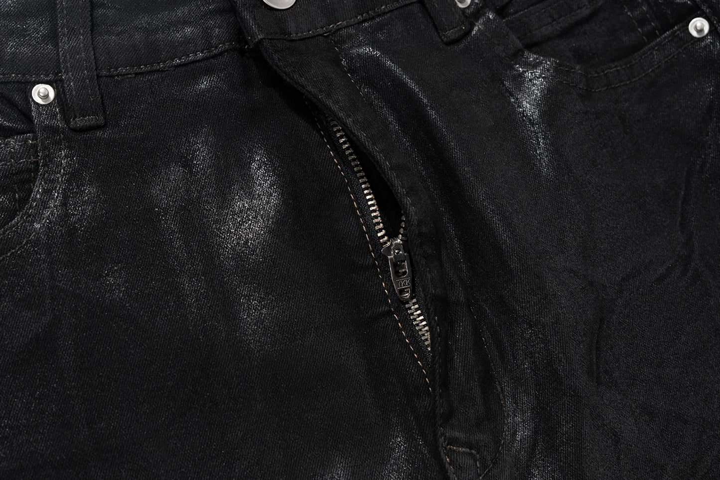 Black Waxed Leather Stretch Flare Jeans
