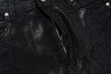 Black Waxed Leather Stretch Flare Jeans