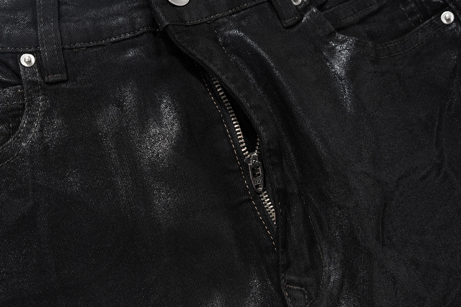 Black Waxed Leather Stretch Flare Jeans