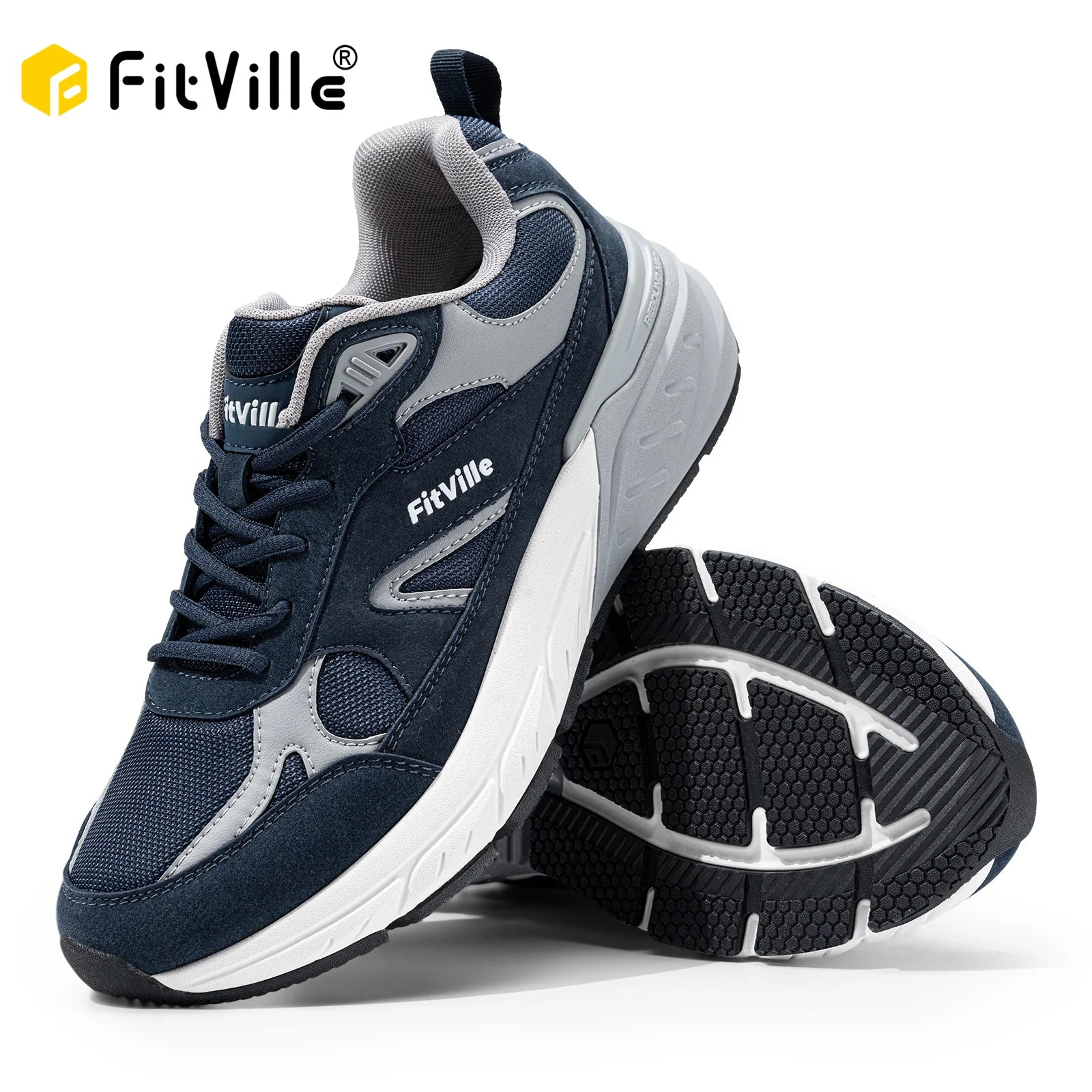 FitVille Newest Walking Shoes for Men Wide Width Sneakers with Arch Support for Flat Feet Heel Pain Relief Plantar Fasciitis