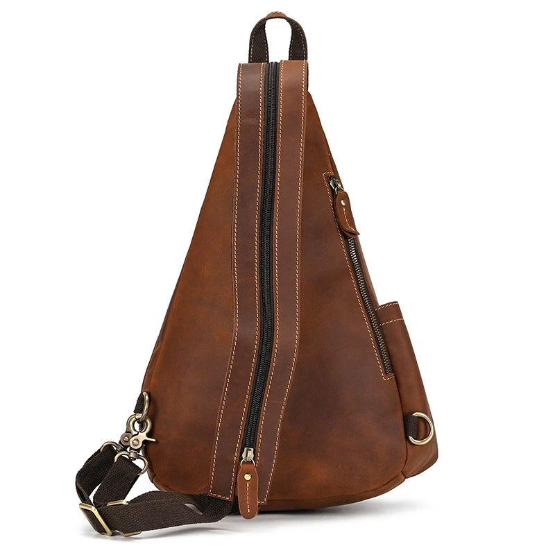 Single Shoulder Bagpack Genuine Leather Chest Bag Outdoor Riding Bag Chest Packs For Biker Men Male Sling Bags Cow Leather
