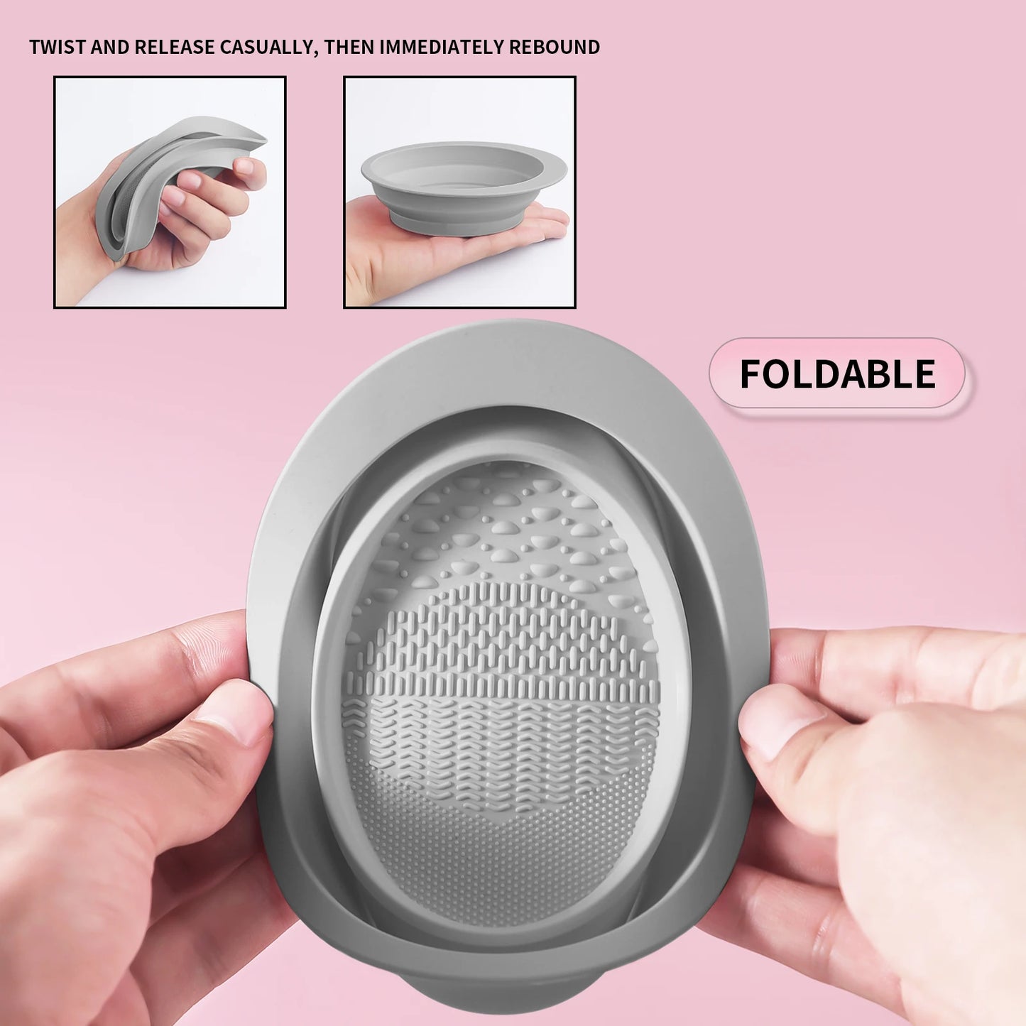 USA-Made Silicone Makeup Brush Cleaner Pad & Foldable Cleaning Bowl